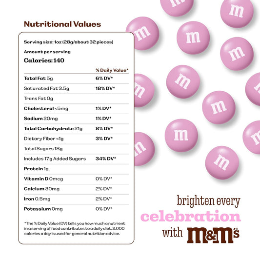 M&M’S WORLD Pink Milk Chocolate Candy, 5lbs of M&M'S in Resealable Pack for Candy Bars, Birthdays, Baby Showers, Gender Reveals, It's A Girl, Dessert Tables & DIY Party Favors