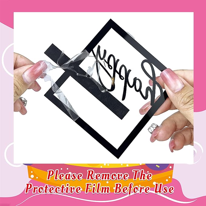 15 PCS Black Happy Birthday Cake Toppers Acrylic Mirror Inserts for Cakes Cupcakes Desserts 15 Styles