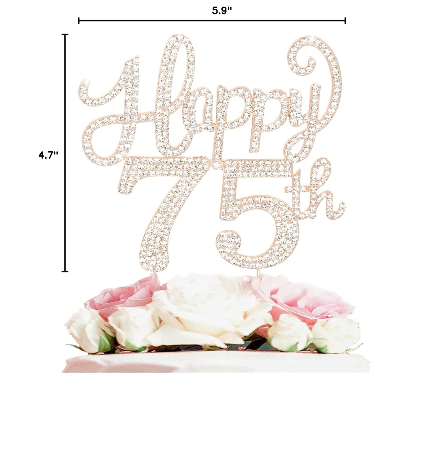 LASKYER Happy 75th Birthday Decorations,75th Birthday Gold Rhinestone Cake Topper - Cheers to 75 Years Old Bday Party Metal Sparkly Cake Centerpieces Sign.