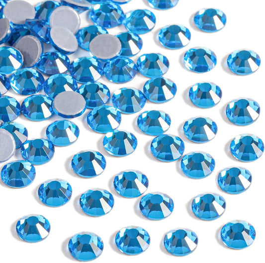 Beadsland Hotfix Rhinestones, 2880pcs Flatback Crystal Rhinestones for Crafts Clothes DIY Decorations, Capri Blue, SS8, 2.3-2.5mm
