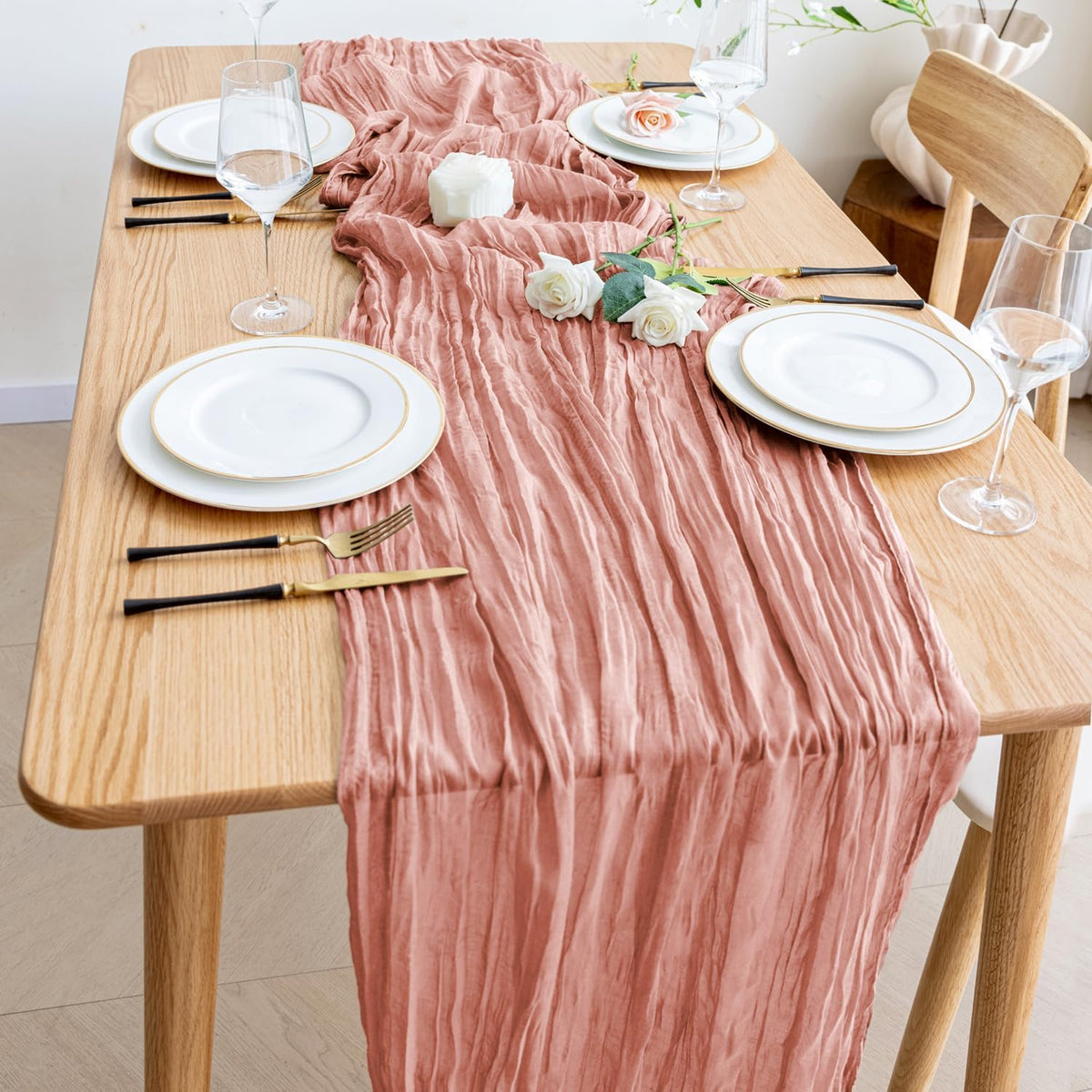 Wokceer Cheesecloth Table Runner Christmas 10FT Dark Rose Boho Gauze Fall Thanksgiving Cheese Cloth Table Runner for Party Long Rustic Sheer Table Runners for Baby Bridal Shower Wedding Easter Table
