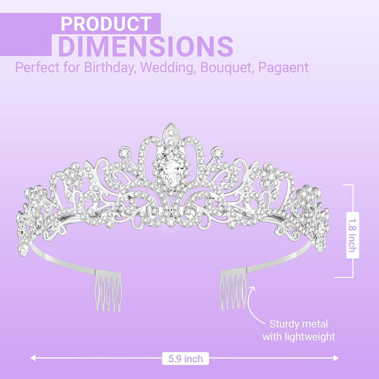 Tiara Crown for Women, Queen Tiara for Birthday Prom Bridal Party Custome Silver