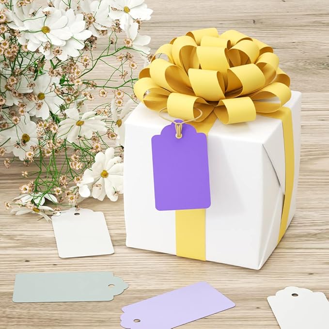 SallyFashion 170PCS Gift Tags with String Attached, 1.8x3.4 inch Multicolored Hanging Tags Purple Gray White Wedding Birthday Holiday Party Favors