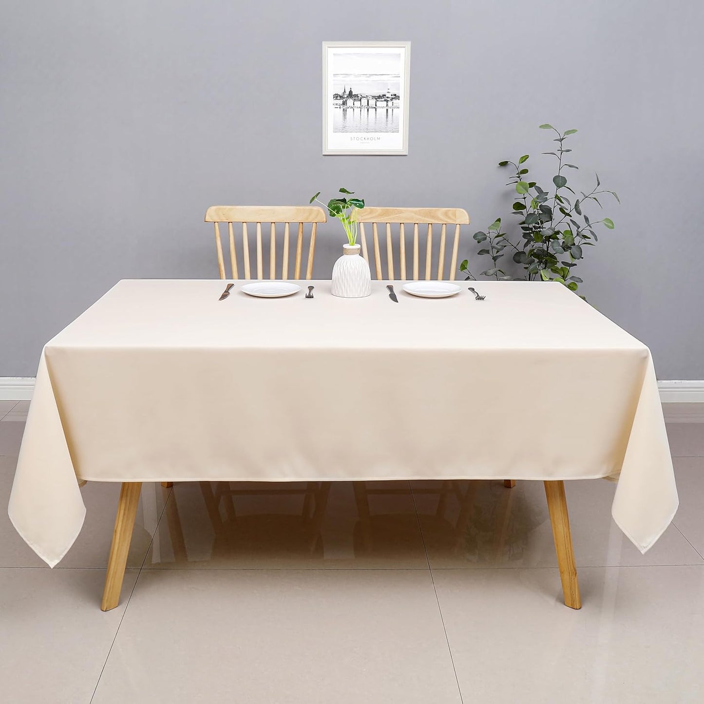 Wewoch Beige Rectangle Tablecloth Wrinkle Resistant Washable Fabric Table Cloth for Dining, Kitchen, Parties, Weddings and Outdoor Use 60 Inch by 120 Inch