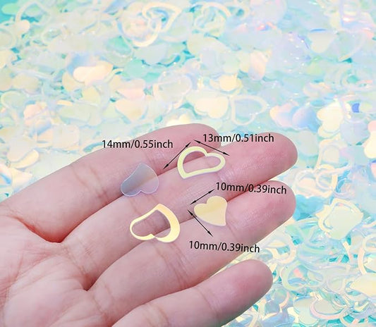 ONLYKXY 1200Pcs Love Heart Shaped Confetti, Table Wedding Decoration, Glitter Confetti for Wedding Party (Clear Shiny)