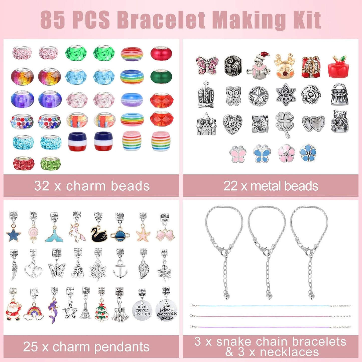 Emibele Girls Charm Beads Bracelet Making Kit, 87pcs Christmas-Themed Jewelry Making Kit for Kids Age 5-12, DIY Arts Crafts Toys for Teens Girls Holiday Gift Choices on Birthday Valentines Xmas