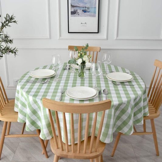 maxmill Round Checkered Tablecloth Spillproof Wrinkle Free Heavy Weight Gingham Table Cloth for Circular Table Cover Buffalo Plaid for Buffet Banquet Parties Holiday Dinner 70 Inch Mint and White