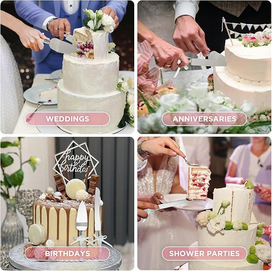 FISHBONE Stainless Steel Wedding Cake Knife and Server Set with Elegant Design - Perfect Cake Cutting Set for Weddings and Special Occasions