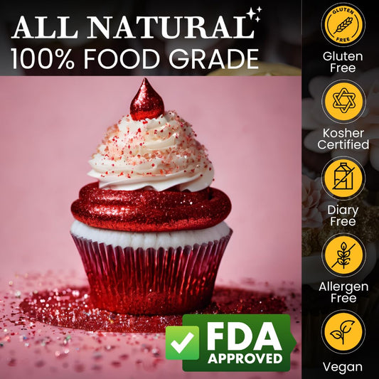 Edible Glitter Sprinkles for Cake Decorating, Drinks, Cookie, Icing, Dessert Decorations, Sparkly Luster, Food-Grade, Vegan, Gluten Free, Kosher, Bulk 10g, Red