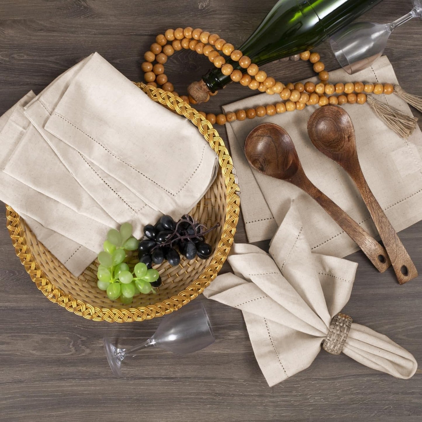 Bedding Craft Linen Flax Cotton Cloth Napkins 18x18 Set of 72 – Natural Hemstitched with Mitered Corners – Machine Washable Dinner Napkins for Weddings, Events, Parties & Cocktails (6 Dozen)