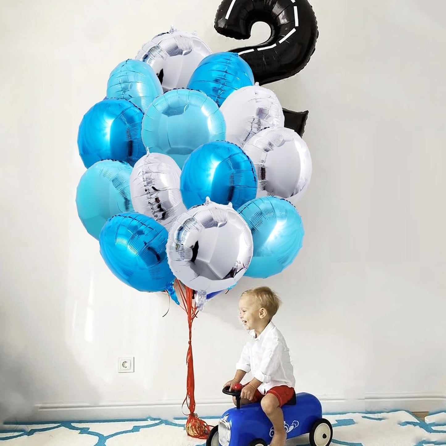 TONIFUL 30Pcs 18 Inch Balloons Large Blue and Silver Round Shape Foil Ballons Big Round Helium Mylar Decorations for Birthday Wedding Baby Shower Anniversary Engagement Party Supplies
