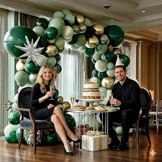 Emerald Green Gold Balloons Dark Green Silver Gold Balloon Arch Dusty Green Balloon Garland Kit for St. Patrick's Day Birthday Wedding Anniversary Graduation Party Decorations