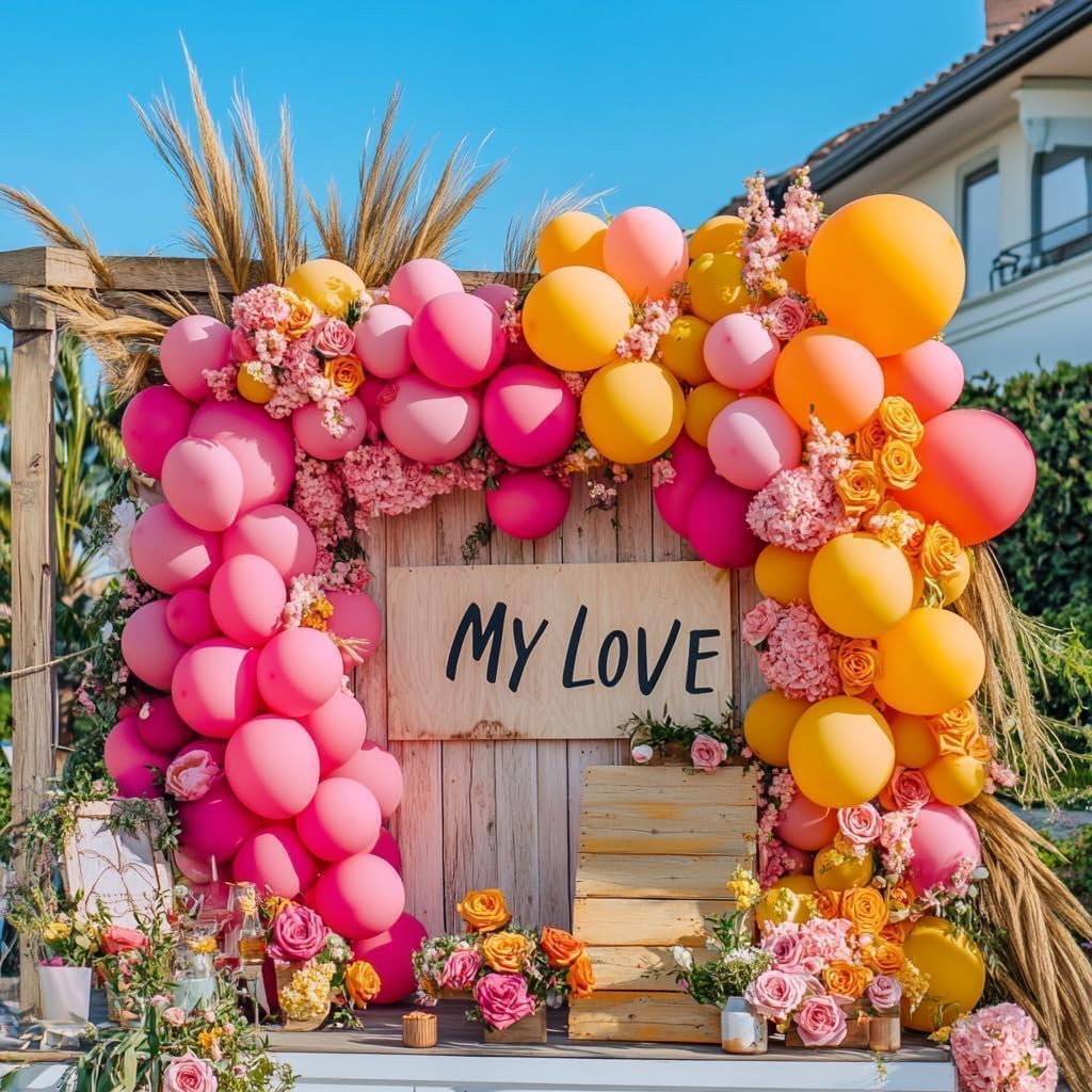 Yellow Pink Balloon Garland Double Stuffed Light Baby Pink Peach Balloons Different Sizes Pastel Coral Balloon Arch Kit for Birthday Baby Shower Wedding Fall Autumn Pumpkin Party Decorations