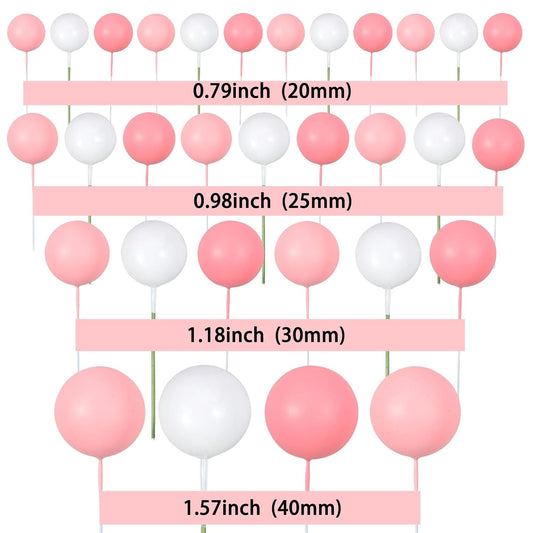 Gyufise 30Pcs Ball Cake Picks Mini Balloons Colorful Ball Shaped Cake Topper Pearl Balls Cupcake Cake Insert Topper for Birthday Party Wedding Decoration Supplies Pink White Rose Red