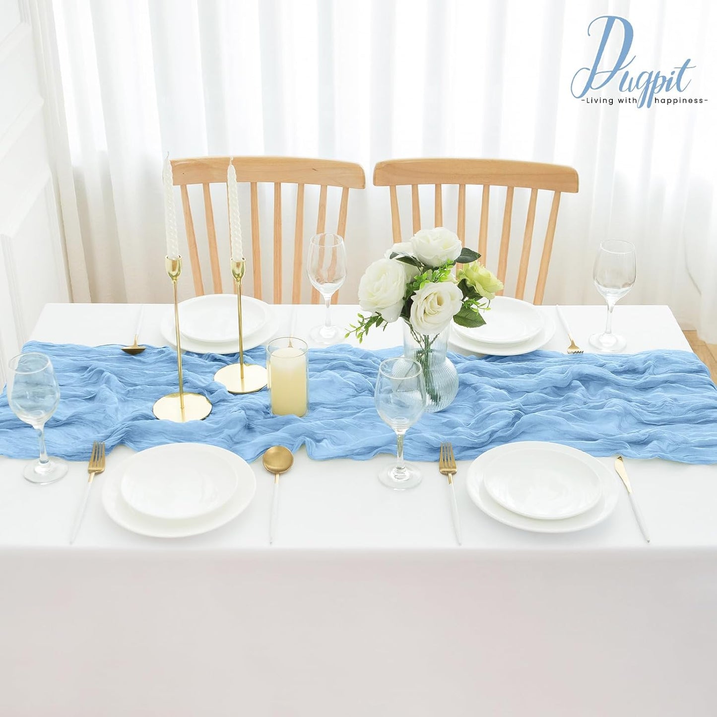 2Pack Light Blue Table Runner 10FT Cheesecloth Table Runner 35x120Inch Long Boho Cheese Cloth Table Runners Rustic Gauze Table Runners for Party Wedding Bridal Shower Baby Shower Decorations