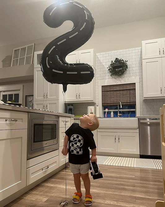 Race Car 2 Balloon, Two Number Balloons 40 Inch, 2nd Black Balloon Number Birthday Decorations, Second Two Birthday Party Supplies, Number 2 Balloon