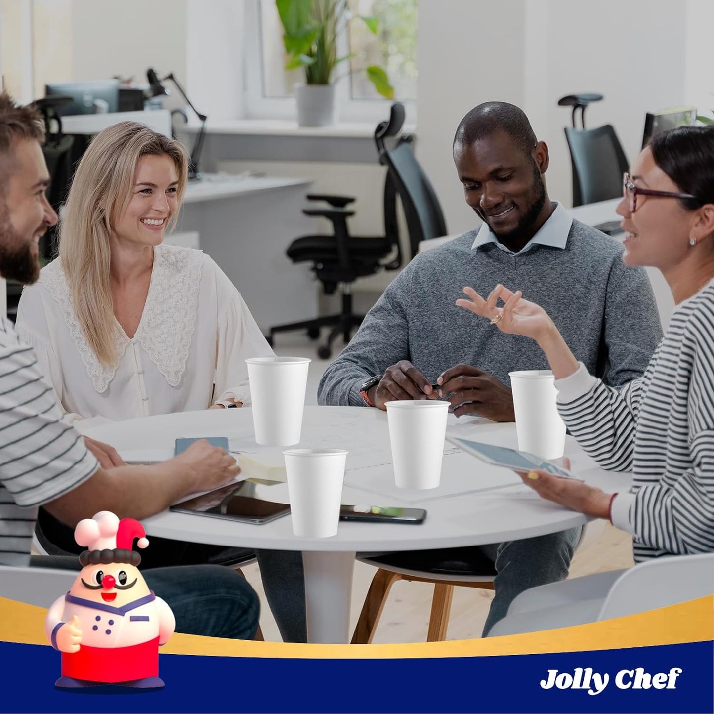 JOLLY CHEF 1000 Pack Disposable Paper Coffee Cups 12 oz Hot Beverage Cups for Party, Office, Home, Travel and More