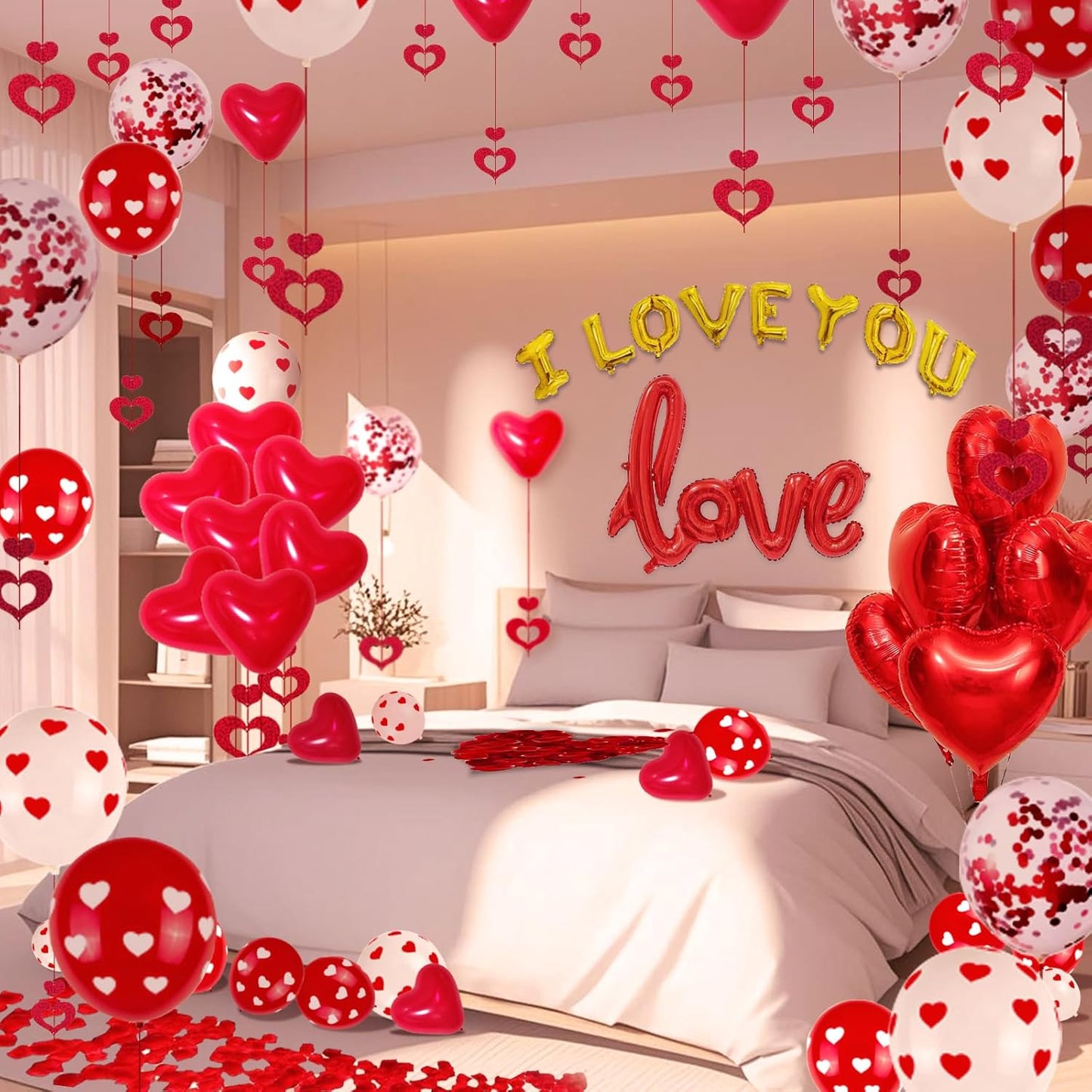 75pcs Valentine's Day Balloons Heart Shape Red White Confetti 12 Inch Latex Balloons for Valentines Day,Anniversary,Wedding Party Decorations