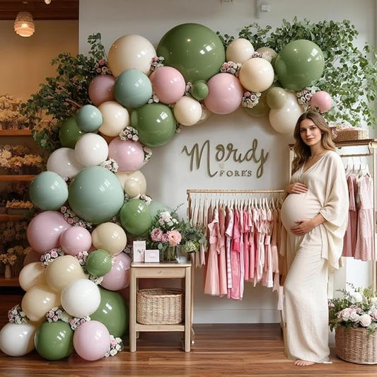 Sage Green Pink Balloon Garland Double Stuffed Dusty Pink Green White Sand Balloons Rose Cream Balloon Arch Kit for Birthday Baby Shower Gender Reveal Wedding Wild Flower Easter Party Decorations