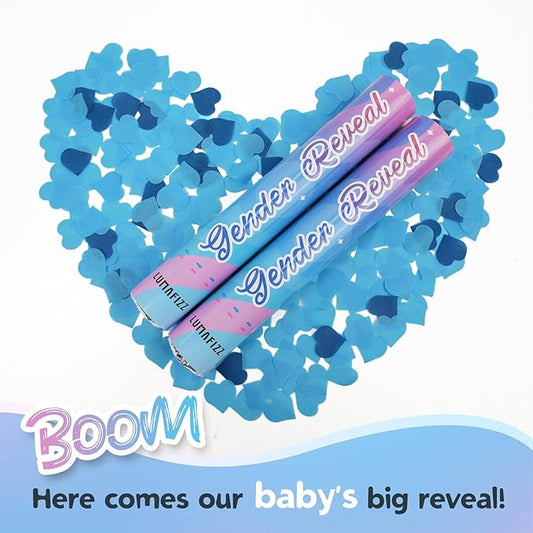 12Inches 4Pcs Gender Reveal Confetti Cannon - Heart Shaped Confetti Poppers - Blue, 4 Pack - Baby Boy Gender Reveal Party Poppers - Blue Paper Baby Party Supplies Pop Gun