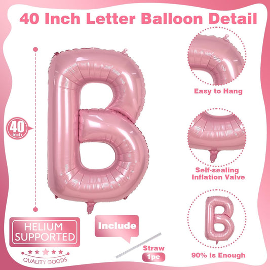 40 Inch Pastel BABY Balloon for Girls Baby Shower, Large Light Pink Foil Balloons Letters, Pearl Pink Mylar Alphabet Balloon Banner Sign for Gender Reveal Backdrop Party Decorations
