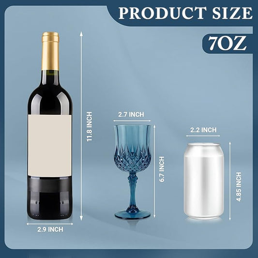 Plastic Wine Glasses, Plastic Goblets Vintage Style Cordial Unbreakable Drinking Glasses, Reusable Drinkware for Wedding Reception, Grand Event Party Supplies, Easter (24, Navy Blue)