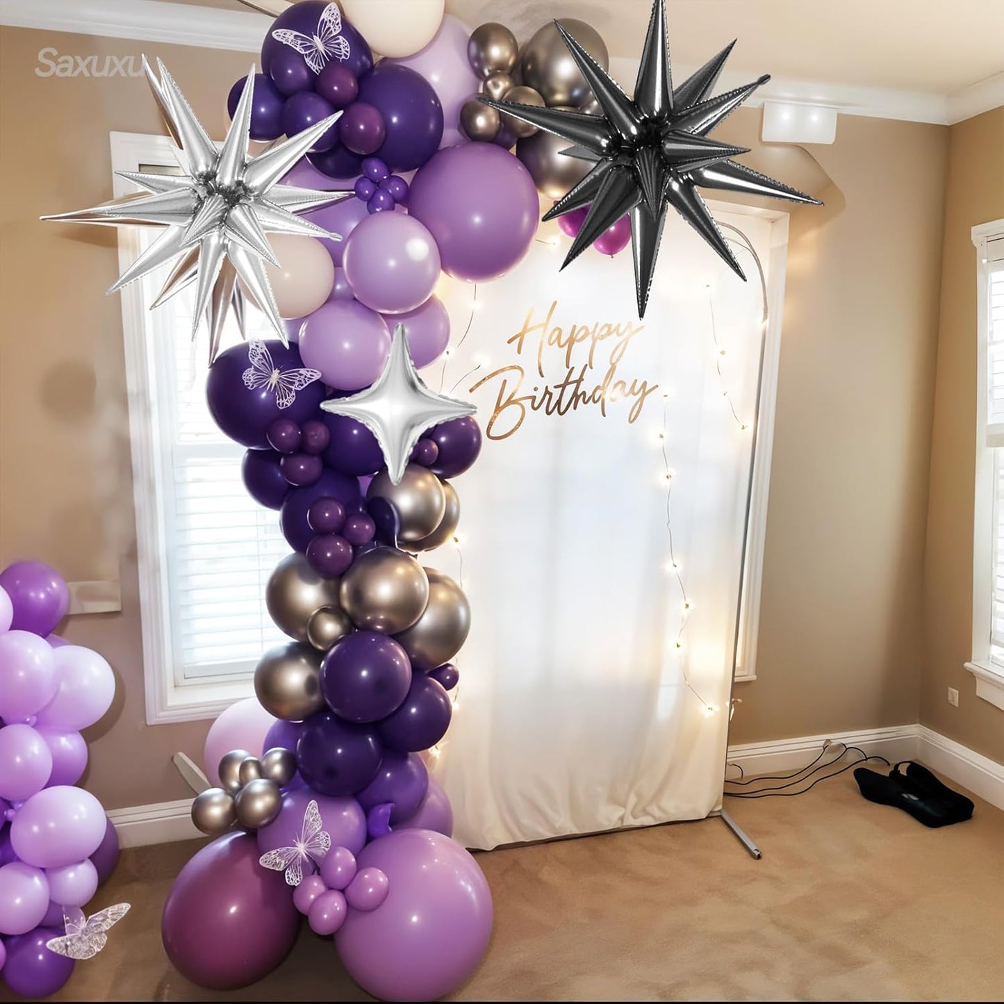 Purple Black Balloon Arch Kit, Black Purple Silver Balloons garland Arch kit, Sliver Star Foil Balloons For Birthday Baby Shower Party Wedding Bachelorette Bridal Shower Graduation Halloween Decor