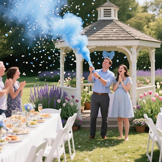 Prvivo 6 Pack Gender Reveal Confetti Cannon, Biodegradable Powder & Confetti Poppers (Blue/Pink), Safe Air Compressed Gender Reveal Cannons Kit for Huge Group Photos & Party