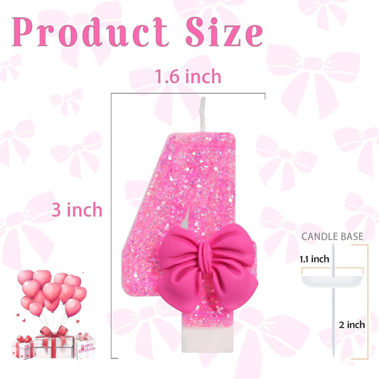 Birthday Candle for Cake, Rose Bow Number Cake Candles, 2.76 inch Number Happy Birthday Candle, Cake Topper Decoration for Birthday Party (Number 4)
