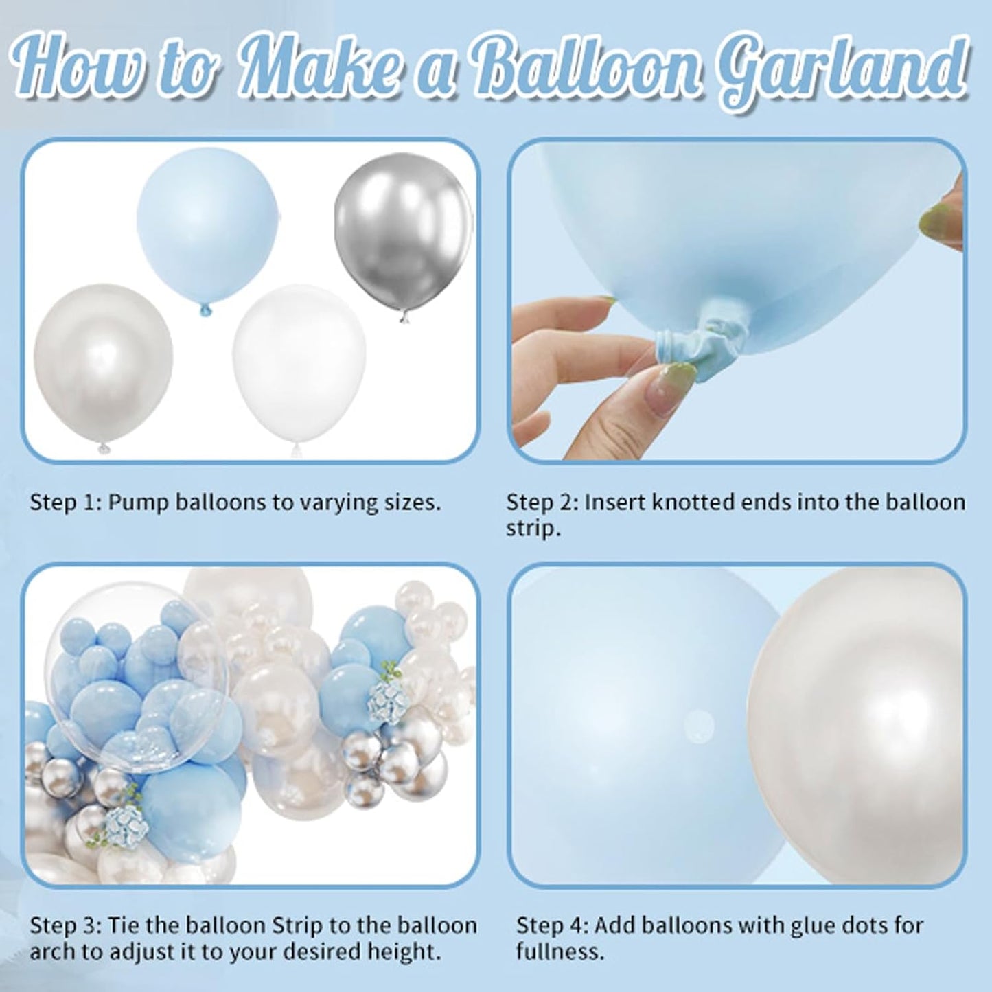 Blue and Silver Balloon Arch Kit Blue Pearl White Clear Balloon Garland Kit for Wedding Birthday Baby Shower Gender Reveal Bridal Engagements Decorations