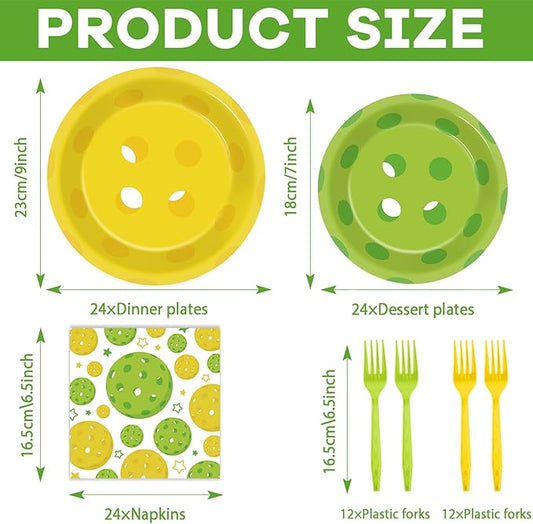 OBUSATT 96Pcs Pickleball Party Decorations Pickleball Birthday Party Plates and Napkins Supplies Disposable Dessert Tableware for Pickle Ball Birthday Baby Shower Serve 24, colourful