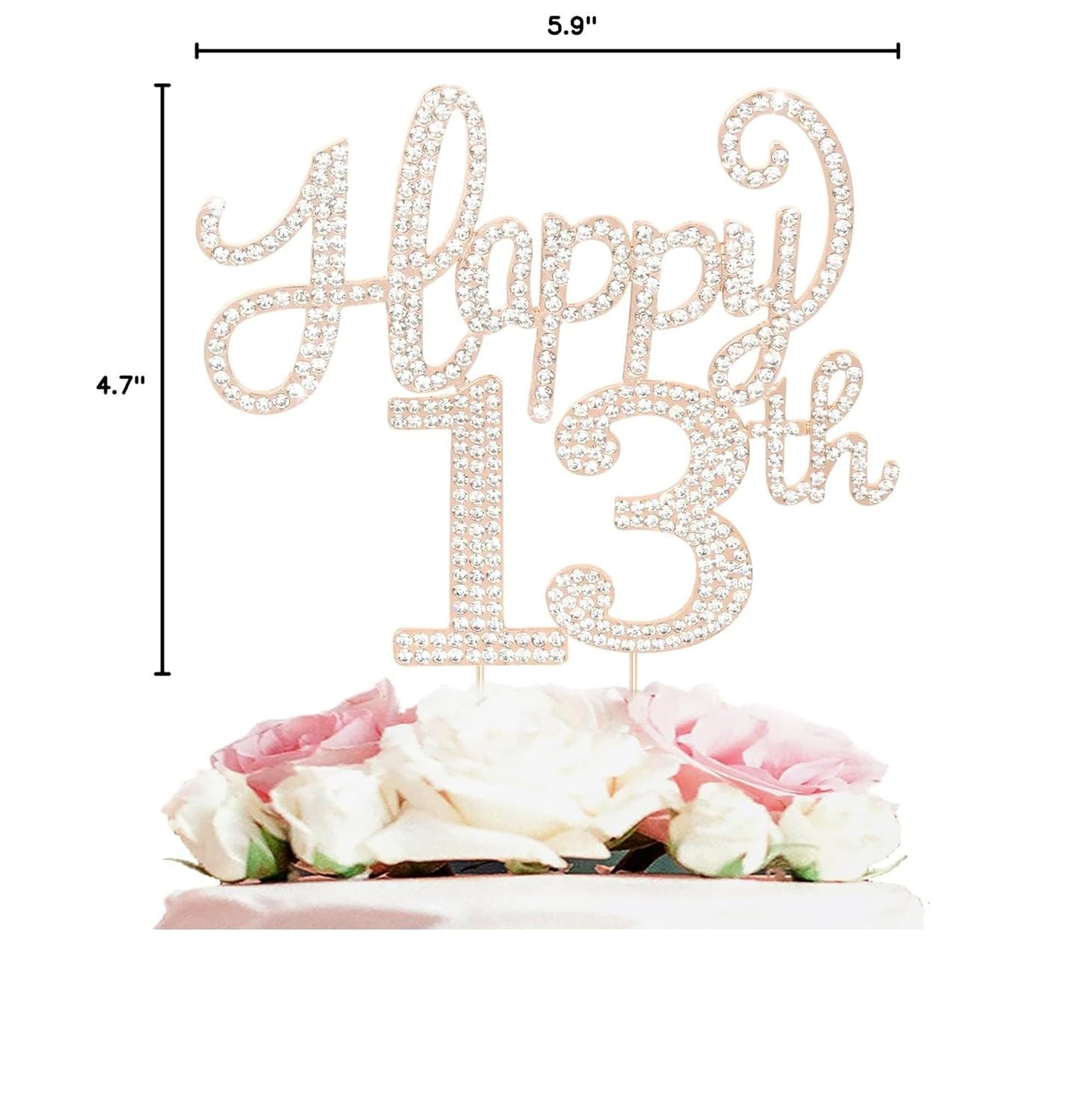 LASKYER Happy 13th Birthday Decorations,13th Birthday Gold Rhinestone Cake Topper - Cheers to Thirteen Years Old Bday Party Metal Sparkly Cake Centerpieces Sign.
