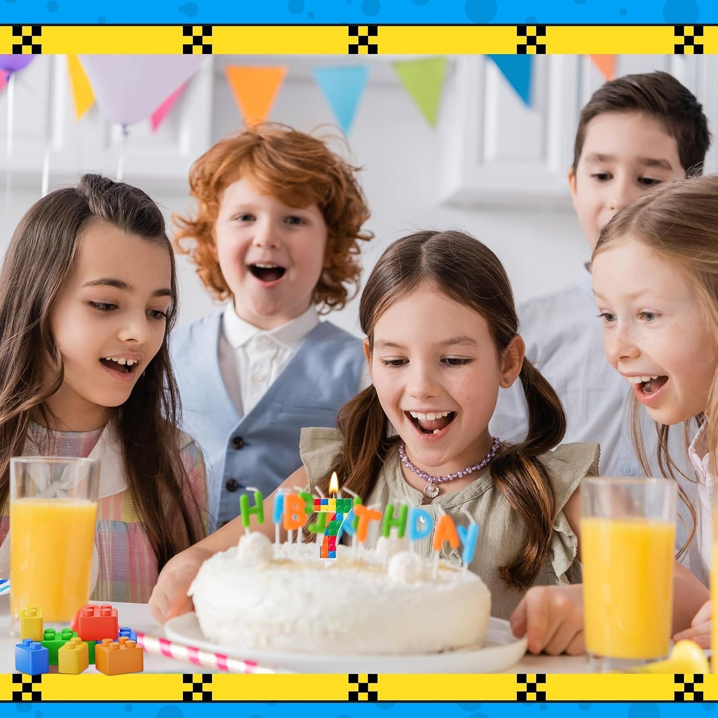 Building Block Themed Birthday Candle Number 7 Candle Birthday Party Decoration Cake Topper for Building Block Party Decoration Theme Party Supplies (Number 7)