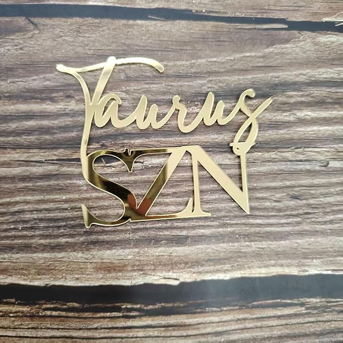 Taurus Season Cake Toppers,Acrylic Gold Taurus Birthday Decorations,Zodiac April May Birthday Party Decor for Horoscope Astrology Birthday Party Cake Decorations Supplies