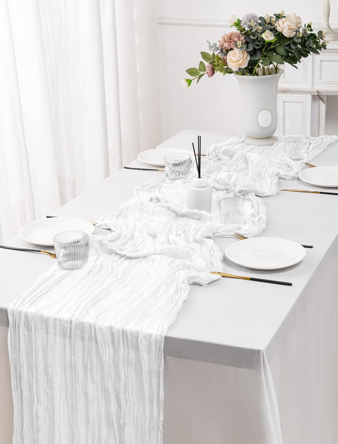 12 Pack White Table Runner 10FT Cheesecloth Table Runner 21 x 120 inch Boho Gauze Cheese Cloth Table Runners Rustic Sheer Table Runners for Party Wedding Bridal Baby Shower Birthday Table Decor