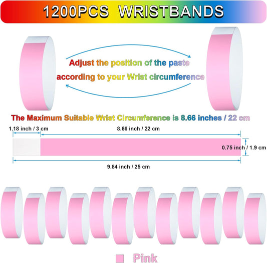 1200 Pcs Plastic Paper Wristbands for Events Neon Color Wrist Bands Concert Identification Wristbands Paper Bracelets Wristbands Party Hand Bands (Pink)
