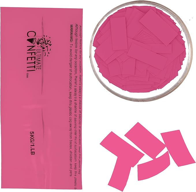 Ultimate Confetti, Fuchsia Pink Tissue Paper Confetti - Rectangular Flame-Resistant and Slow-Falling Biodegradable Confetti for Cannon and Launcher use, Best for Celebrations - 1 lb, 16 oz
