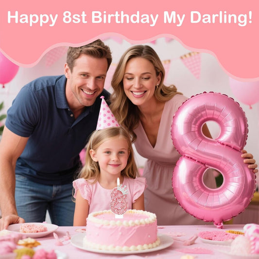 Ceya Number 8 Birthday Candles,Pink Crown Candle for Cake, Sparkling Number Glitter Candle 3.14inch Cake Topper,8st Birthday Decorations for Girl Women Reunions Anniversary Party Supplies