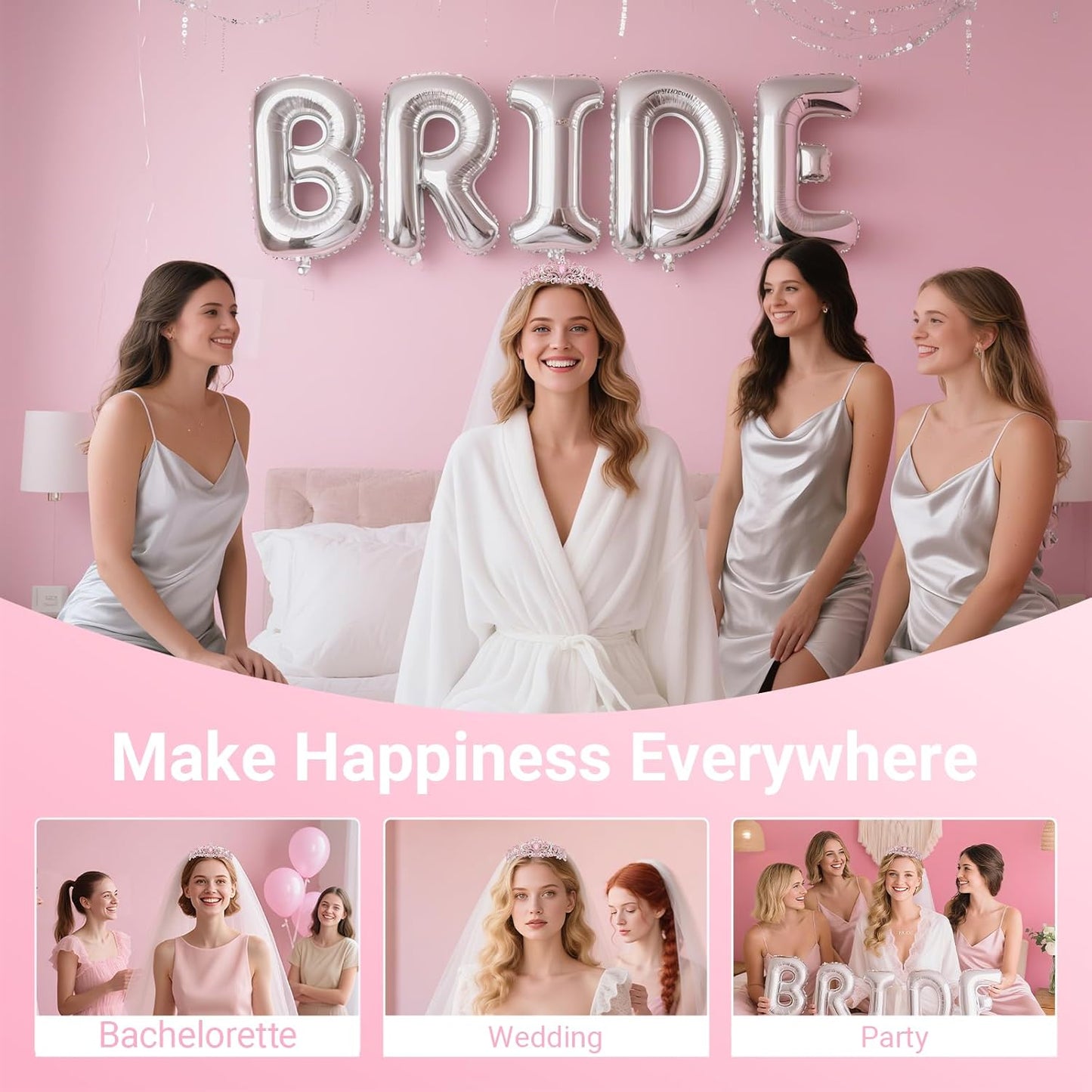 3Pcs Bride to Be Crown with Sash and Veil for Bachelorette Party Decorations, Bridal Shower Accessories for Gift, Favors