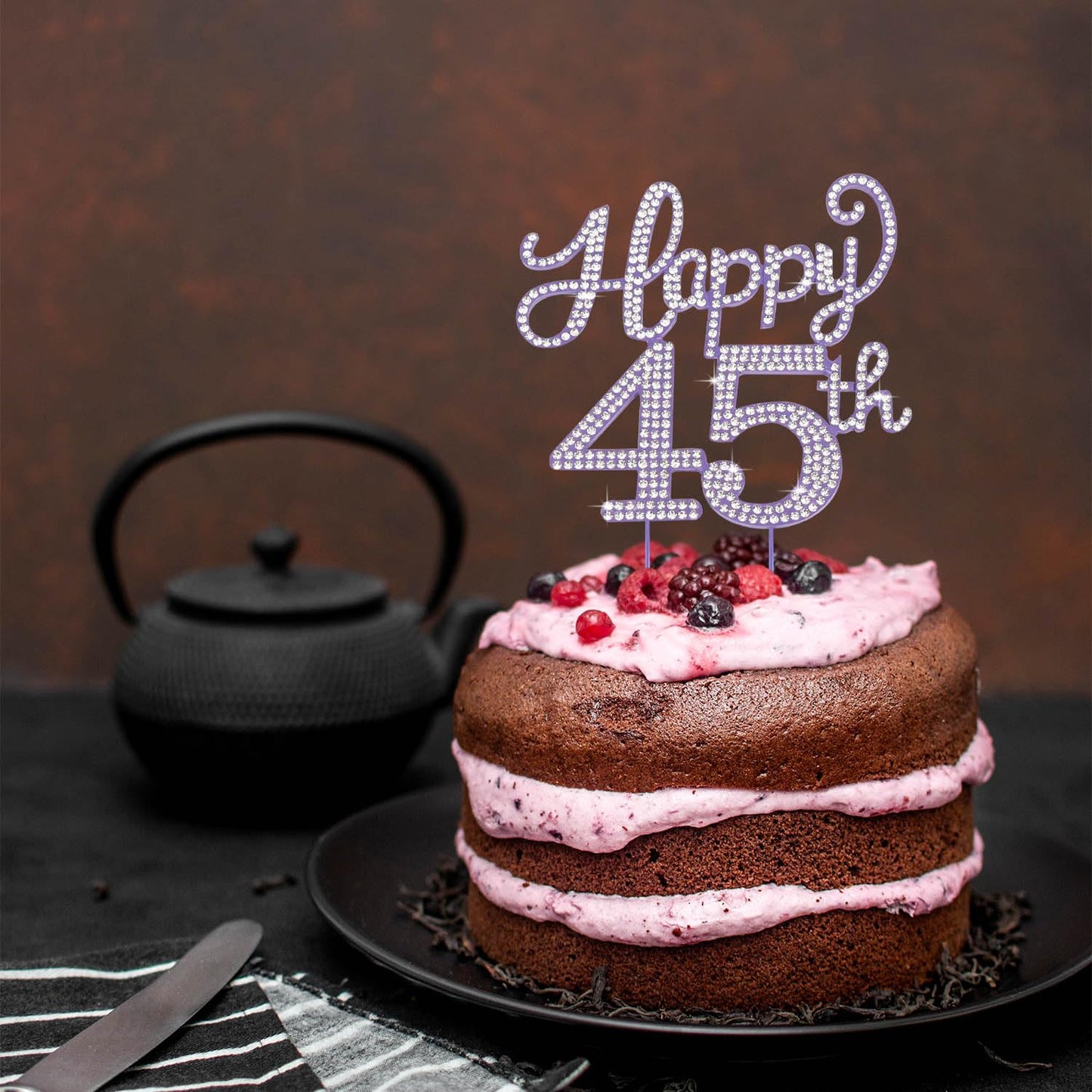 Happy 45th Birthday Purple Rhinestone Cake Topper - 45th Birthday/Anniversary,Cheers to 45 Years Old Bday Party Metal Sparkly Centerpieces Decorations.
