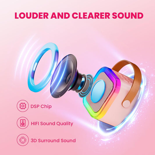 Mini Karaoke Machine for Kids, 2025 TOP Toys Christmas Birthday Gifts Ideas for Girls Ages 4, 5, 6, 7, 8, 9, 10, 12+ Years Old, Portable MP3 Player with 2 Wireless Mics for Party