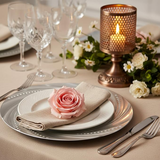 ZENFUN 12 Pack Plastic Silver Charger Plate, 13" Round Chargers Plate Decorative Dinner Chargers, Embossed Charger Serving Plates for Wedding, Catering Event, Tabletop Decor