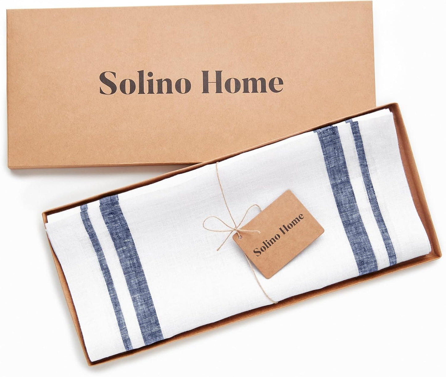Solino Home Striped Linen Table Runner 120 Inches Long - French Stripe 100% Pure Linen Navy and White Dining Table Runner 16 x 120 Inch