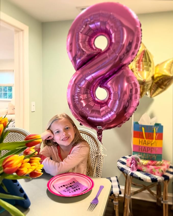 Pink Number 8 Balloon 40 Inch, 8th Birthday Party Decorations for Children, Giant 8 Foil Balloon for Party Supplies