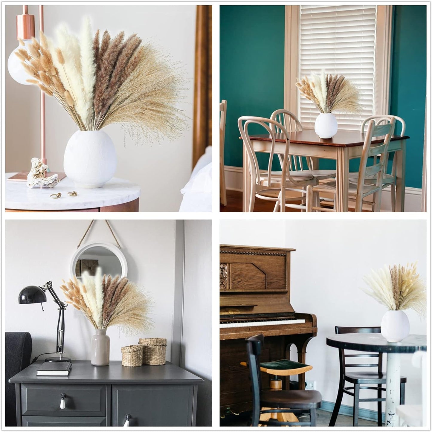 200PCS Dried Flower Bouquet – Pampas Grass, Floral Decor for Home, Wedding, and Boho Style | Perfect for Vases, Fall, Spring, Summer, and Winter Arrangements