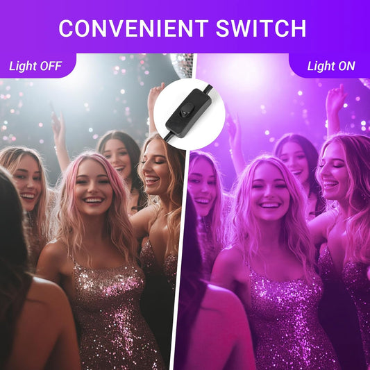 2 Pack 80W LED Black Lights, IP66 Waterproof Blacklight Flood Lights with Plug & Switch, UV Lighting for Halloween Party, Glow in The Dark, Body Paint, Stage & Neon Glow Decor