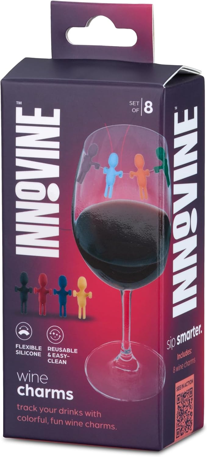 Innovine Wine Charms, Vibrant Silicone Drink Markers, Reusable Glass Charm Stemmed and Stemless Glasses, Perfect for Housewarming, Birthday, Dinner, Outdoor Party, Set of 8