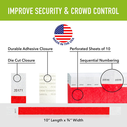 1,200 WristCo Neon Red Tyvek Wristbands for Events - Tamper-Proof Design & Fluorescent Color Prevent Reuse Premium-Grade Bracelets for Hospital & Medical ID, Party & VIP Identification