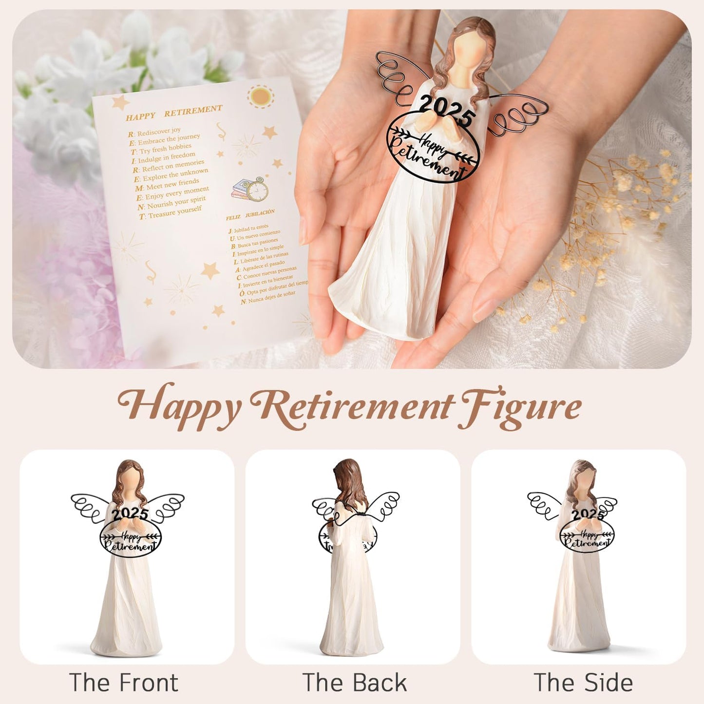 Retirement Gift for Woman 2025 - Happy Retirement Gifts for Coworker Teacher Nurses Boss Mom Grandma Sister Retirees Women Retirement Party Decorations with Angel Figurine Retirement Blessing Card