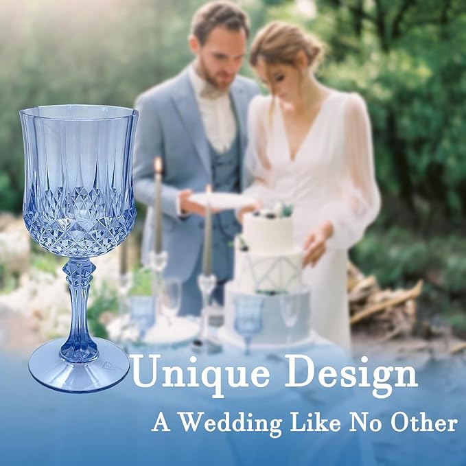 Plastic Wine Glasses, Plastic Goblets Vintage Style Cordial Unbreakable Drinking Glasses for Wedding Reception, Grand Event Party Supplies, Easte (48, Blue) | Plastic Goblets, for Parties, Drinking Glasses
